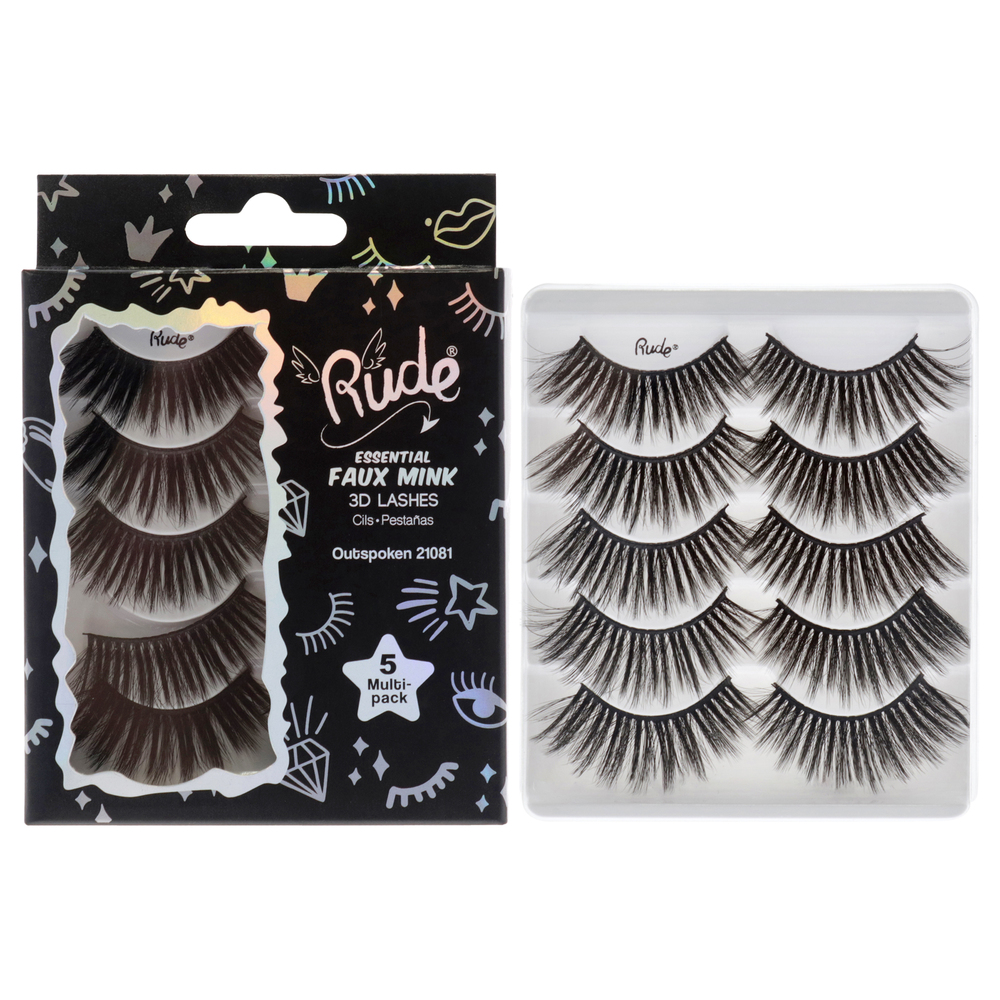 Essential Faux Mink 3D Lashes - Outspoken by Rude Cosmetics 5 Pair Eyelashes